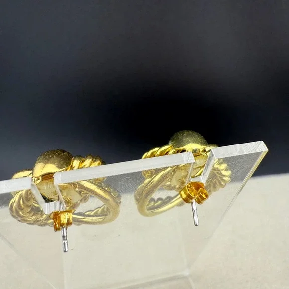 Vintage Gold Tone Hoop Rope Twist Dangle Earrings Signed OS 964 - Picture 3 of 7